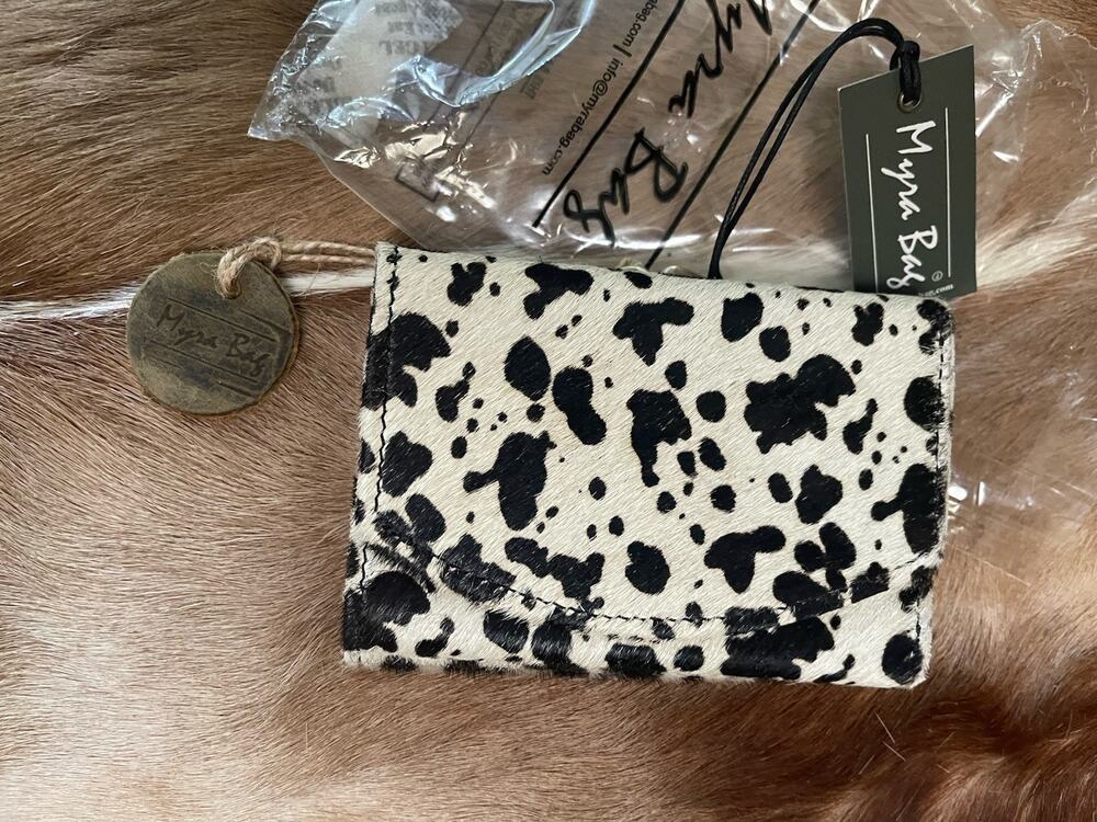 Black White Hairon Cowhide Leather 5"x4" Double-sided Wallet Myra Creek #3417